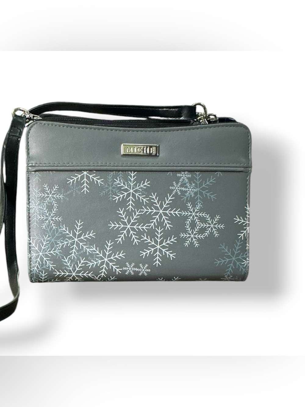 Miche Snowflake Crossbody Purse Gray Winter Print Shoulder Bag